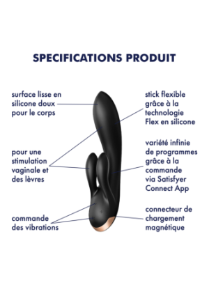 Vibromasseur rabbit noir double stimulation clitoris Double Flex Satisfyer - CC597809